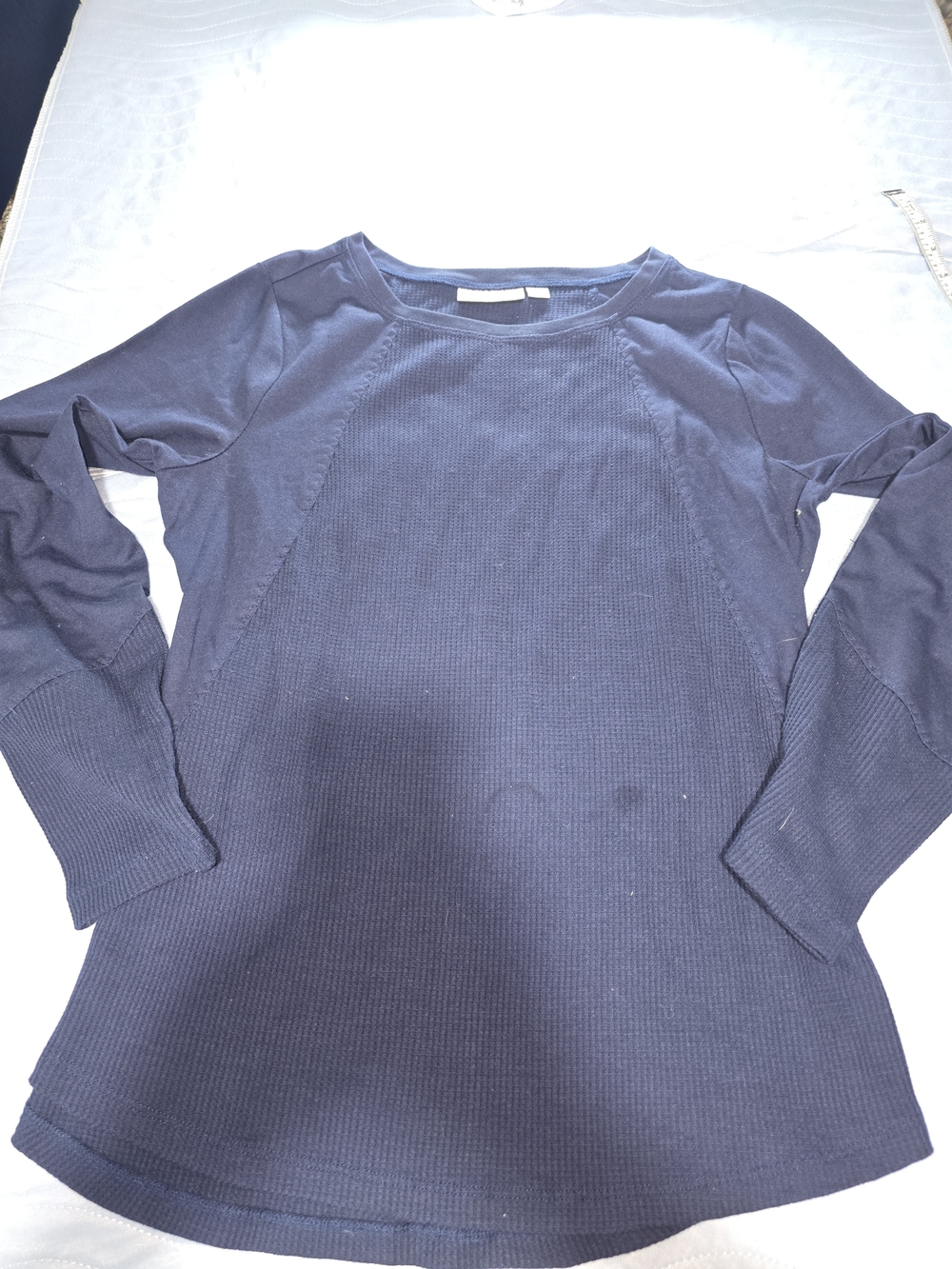 Women's Navy Long Sleeve Ribbed Pullover Top